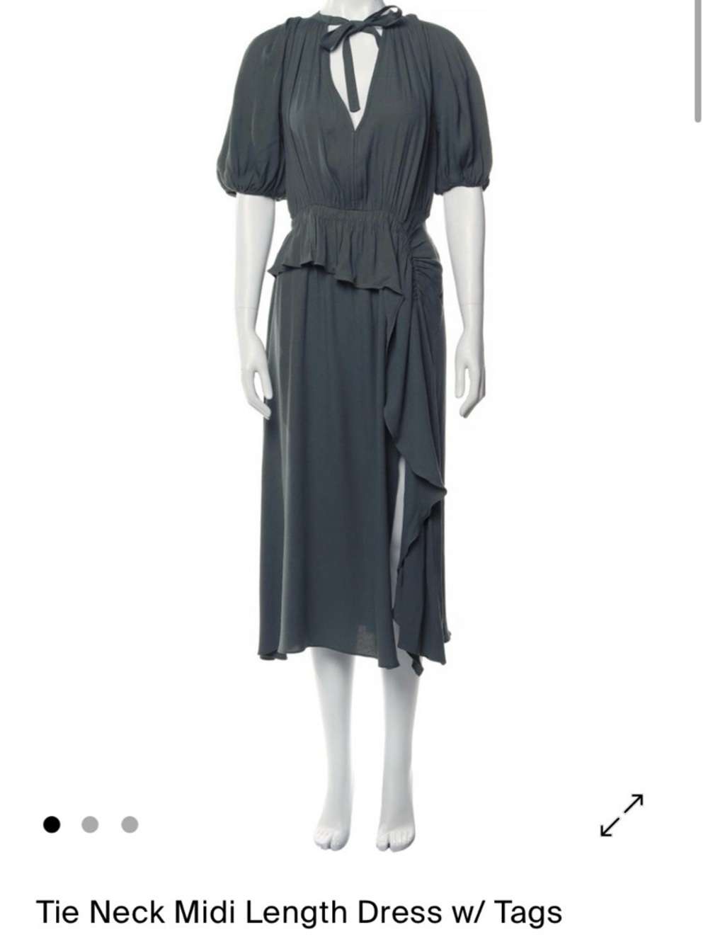 Ulla Johnson Green Tie-Neck Midi Dress